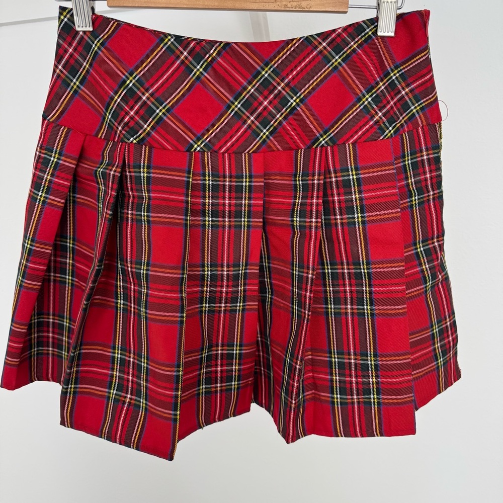 SHEIN Red Plaid Pleated Skirt Medium 6